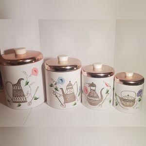 Ransburg Vintage copper and White metal Kitchen Canister Set